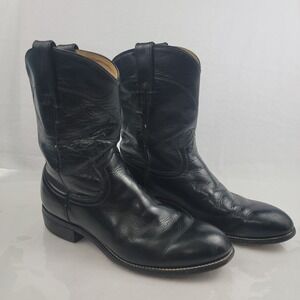 JUSTIN BLACK LEATHER WESTERN COWBOY BOOTS WOMEN'S SIZE 6 B PULL-ON VINTAGE